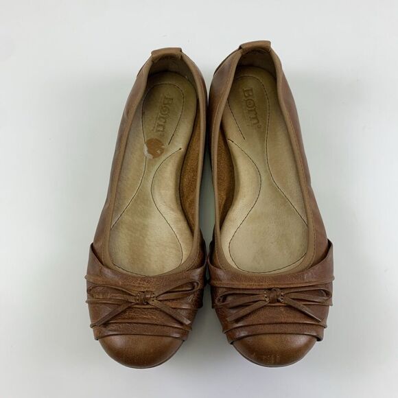Born Chelan Ballet Flat Brown Leather Slip On Bow Round Toe Comfort Womens 7.5 - Picture 4 of 11